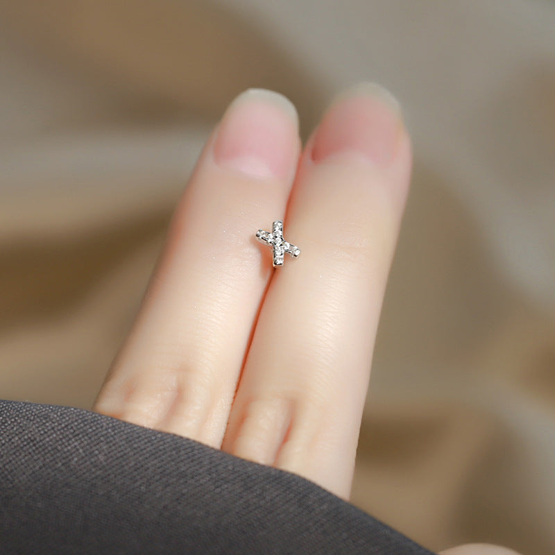 Wholesale Simple Niche Design Mini Full Diamond Earrings for Men and Women Sterling Silver Full Diamond 26 Letter Earrings